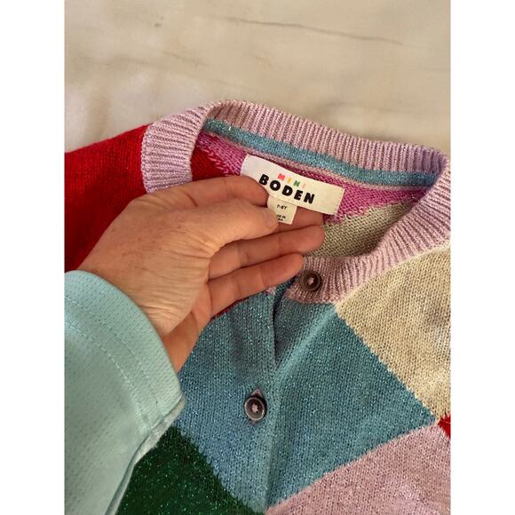 Mini Boden multi color triangle cardigan sweater size 7/8 - Picture 2 of 2